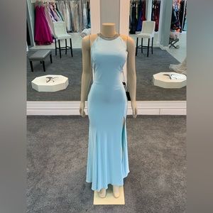 Size 12. ice blue color. jersey stretch fabrics. high slit. beaded chain